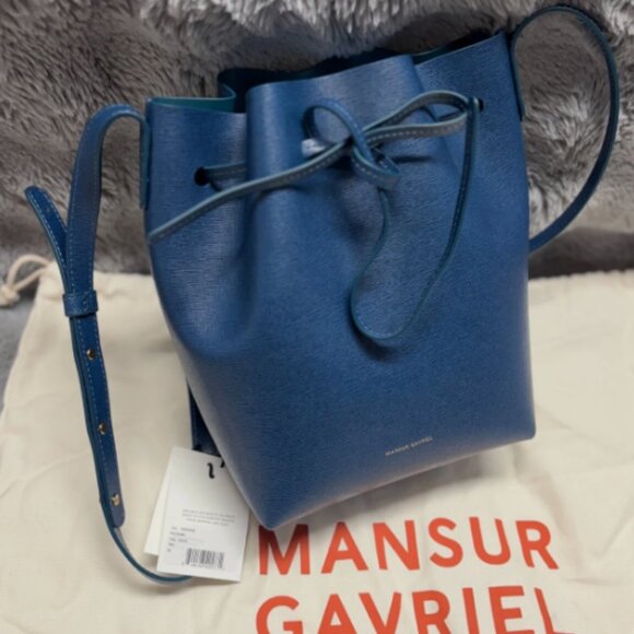 MANSUR GAVRIEL Mini Leather Bucket Bag MSRP$595 in Peacock MSRP$595 madein Italy - Picture 1 of 10